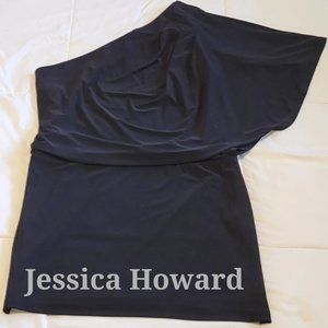 Jessica Howard black one flutter shoulder cocktail mini party dress sz: S